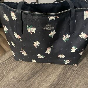 Coach snowman holiday tote